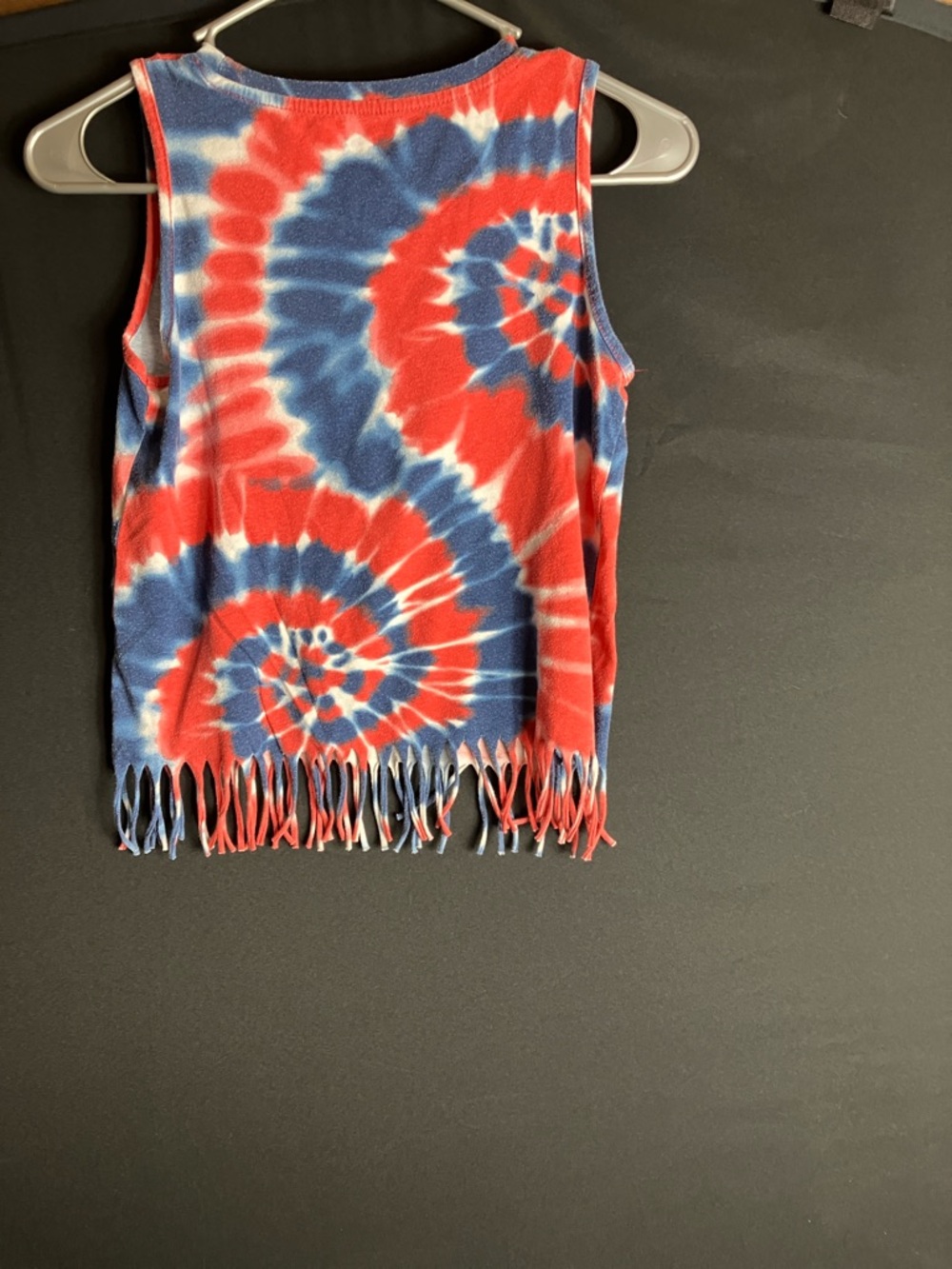 Girls Red & Blue Tie-Dye Star Fringe Tank Top - Picture 6 of 8